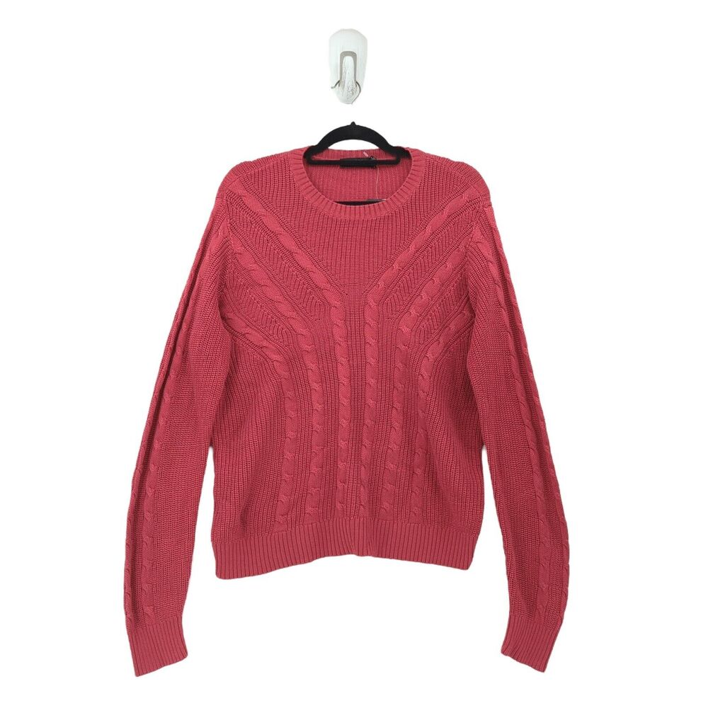 RALPH LAUREN Women XL Cable Knit Sweater Carnation Red Cotton Crewneck NEW
